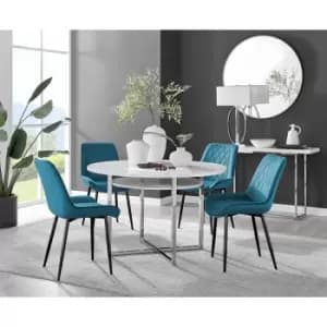 Furniturebox Adley White High Gloss 120cm Storage Dining Table & 4 Blue Pesaro Black Leg Velvet Chairs