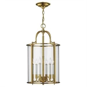 6 Light Large Ceiling Lantern Pendant Polished Brass, E14