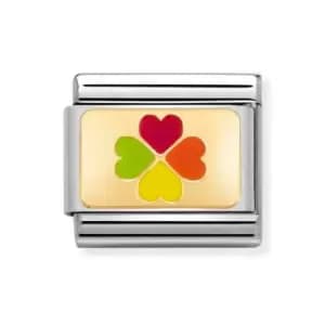 Nomination Classic Gold Rainbow Four Leaf Clover Charm