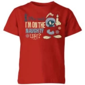 Looney Tunes Martian Who Said Im On The Naughty List Kids Christmas T-Shirt - Red - 11-12 Years