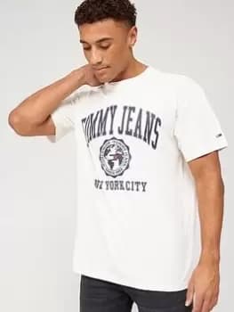 Tommy Jeans College Logo T-Shirt - Ancient White, Ancient White, Size L, Men