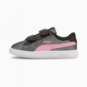 PUMA Smash V2 Glitz Glam Baby Girls Trainers, Black/Pale Pink Size 4 Shoes