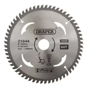 Draper TCT Circular Saw Blade for Laminate & Wood, 185 x 25.4mm, 60T