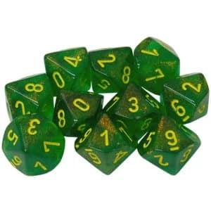 Chessex d10 Dice Set: Borealis Maple Green/Yellow (10)