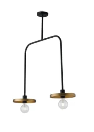 TWIGA 2 Light Straight Bar Pendant Ceiling Light Black, Gold 85x91.3x25cm