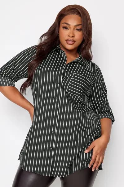 Yours Stripe Print Boyfriend Shirt Black