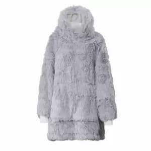 Ground Level Luxury Shaggy Faux Fur Hoodie Silver