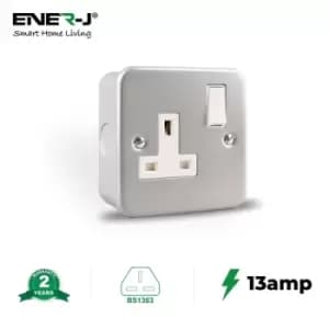 Ener-J 13A Metal Clad Single Wall Socket with switch