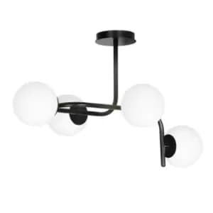 Kalf Black V1 Globe Ceiling Light with White Glass Shades, 4x E14
