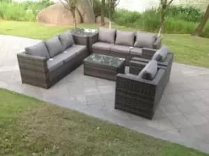 Fimous 8 Seater Outdoor Dark Grey Rattan Lounge Complete Sofa Set with Rectangular Coffee Table