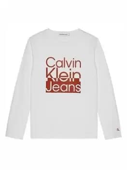 Calvin Klein Jeans Boys Box Logo Long Sleeve T-Shirt - White, Size 12 Years