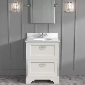 600mm White Freestanding Marble Top Vanity Unit - Ashbourne