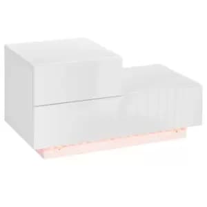 HOMCOM High Gloss Front Bedside Table with Drawers Nightstand with RGB LED Light and Remote for Bedroom Living Room, White