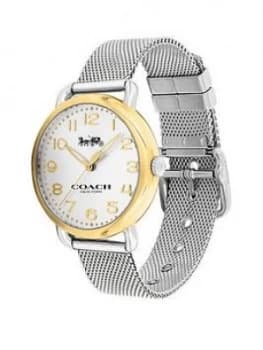 Coach Coach Delancey White Dial Gold Tone Bezel Silver Mesh Bracelet Watch