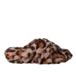 Fabric Fur Cross Over Slipper - Pink