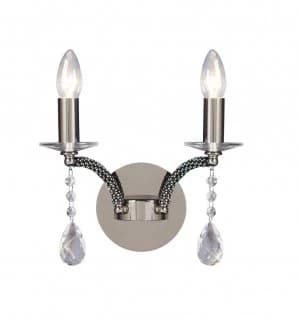 Wall Lamp Switched 2 Candle Light Black Chrome, Crystal