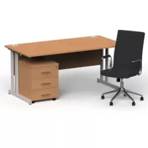 Impulse 1600/800 Silver Cant Desk Oak + 3 Dr Mobile Ped & Ezra Black