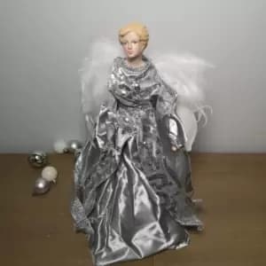 45cm Premier Christmas Tree Topper Angel Decoration in Grey and Silver