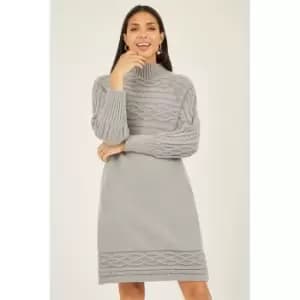 Yumi Grey Marl Cable Knit Tunic Dress - Grey