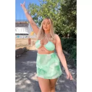 I Saw It First Lime Green Marble Print 3 Piece Strappy Bikini & Mini Skirt Set - Green