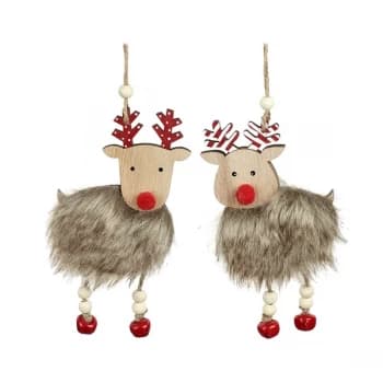 Hanging Reindeer With Red And White Antlers (Set of 2)