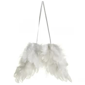 White Feather Hanging Wings Decoration 16cm