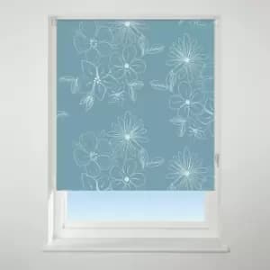 Universal Patterned Floral Cluster Teal Blackout Roller Blind Teal (Green)