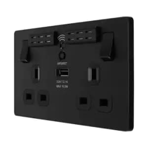 BG Evolve Matt Black WiFi Extender Double Switched 13A Power Socket + 1 X USB (2.1A) - PCDMB22UWRB
