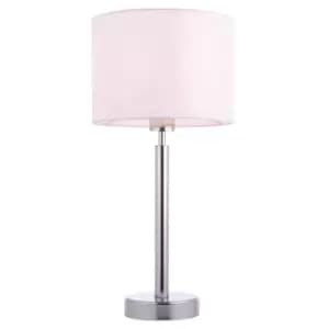 Table Lamp Chrome Plate & Vintage White Fabric 60W E27 Base & Shade e10580