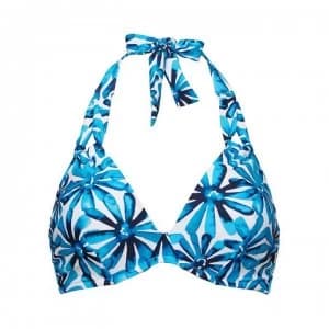 Figleaves Underwired Non Pad Halter Bikini Top - Blue/WHITE