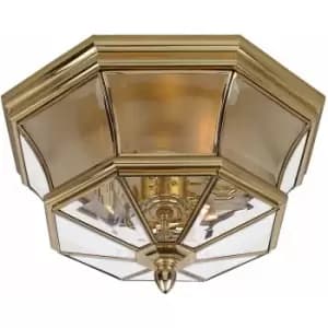 Loops - Outdoor IP44 3 Bulb Flush Light Low Ceiling Highly Polished Brass LED E14 40W