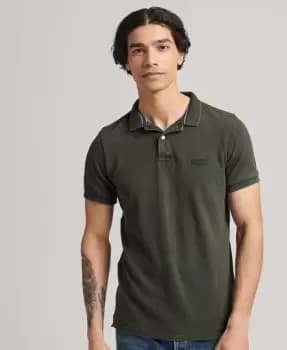 Superdry Mens Organic Cotton Vintage Destroy Polo Shirt Green / Surplus Goods Olive - Size: L