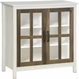 HOMCOM Kitchen Sideboard Glass Door Storage Cabinet Distressed White