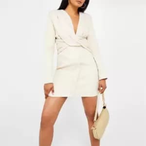 Missguided Tailored Twist Front Mini Dress - White
