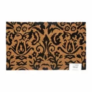 Black Scroll Baroque Coir Doormat - Black - Homescapes