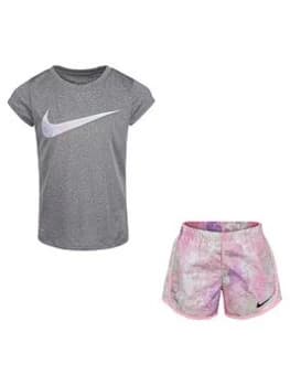 Nike Younger Girl Sky Dye Tempo Short Set - Grey/Pink, Size 5-6 Years, Women