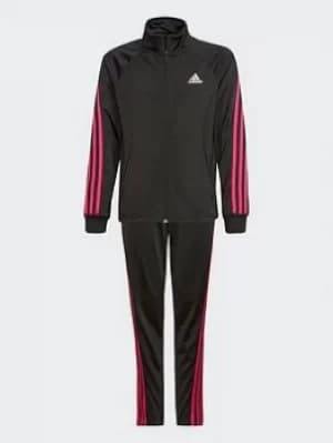 Boys, adidas Team Polyester Regular 3-stripes Tracksuit, Black/Red, Size 7-8 Years
