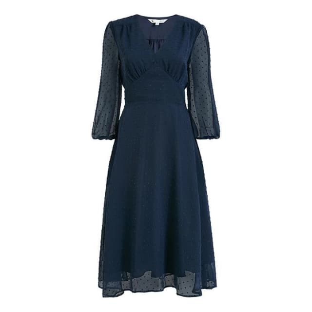 Yumi Navy Dobby Spot 'Elora' Midi Dress - 8