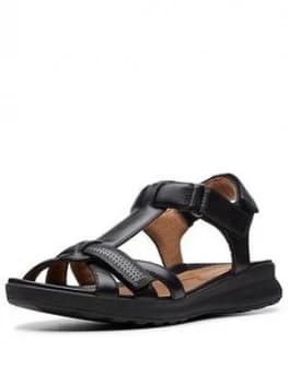 Clarks Unstructured Un Adorn Vibe Wide Fit Flat Sandals - Black Leather, Size 5, Women
