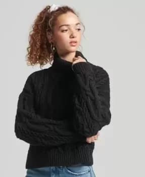 Superdry Womens Vintage High Neck Cable Knit Jumper Black - Size: 12