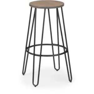 SUE - Black Steel Bar Stool Solid Elm Seat Hair Pin Legs - Set Of 2
