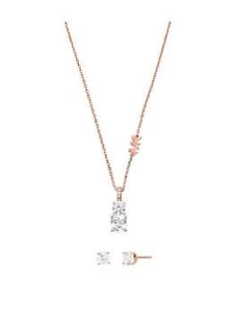 Michael Kors Premium Ladies Necklace & Earring Gift Set Sterling Silver, Rose Gold, Women