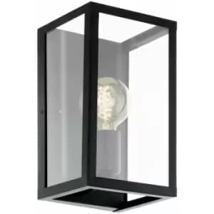 Loops - LED Wall Light / Sconce Black Steel & Clear Glass Box Shade 1 x 60W E27 Bulb