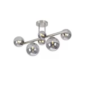 Marshall Semi Flush Ceiling Lamp, 6 Light G9, Satin Nickel, Smoke Plated Glass