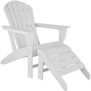 Garden chair with footstool in an Adirondack design - sun lounger, garden lounger, plastic garden chair - white/white - white/white