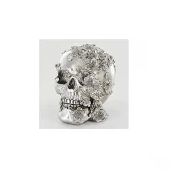 Silver Skull with Flowers
