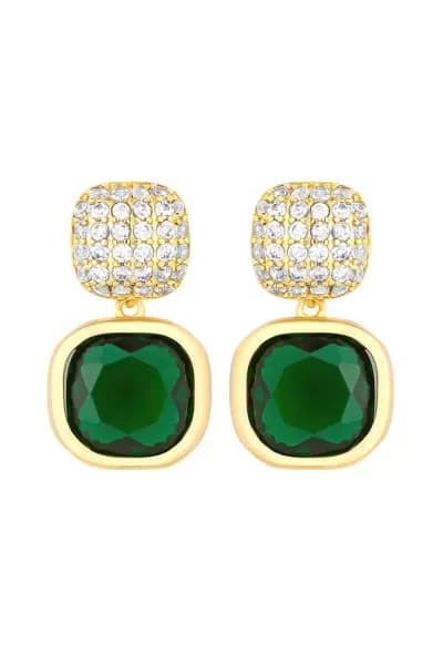 Gold Plated Pave And Emerald Drop Earrings