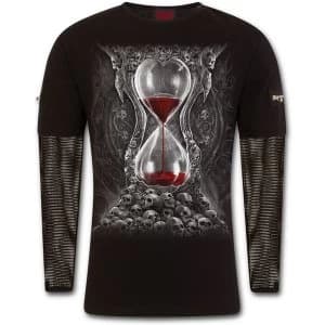 Sands of Death Mens Large Mesh Sleeve Zip Shoulder Long Sleeve T-Shirt - Black