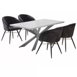 5 Pieces Life Interiors Vittorio Duke Dining Set - a White Rectangular Dining Table and Set of 4 Black Dining Chairs - Black