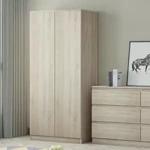 FWStyle Light Brown Oak Scandinavian Style Sonoma 2 Door Bedroom Wardrobe